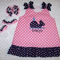 Navy Blue Polka Dot OWL Applique Mongrammed Dress with Pink | Etsy Playful Polka Dot Fitted Dress, Cute Polka Dot Dress For Birthday, Cute Polka Dot Dress With Ruffles, Whale Applique, Owl Birthday Party, Owl Applique, Baby Party Dress, Owl Birthday, Pink Polka Dot Dress