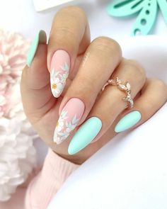 Nail Spring, Mint Nails, Spring Designs, Spring 2025, Almond Nail, Spring Nail, Elegant Nails, Classy Nails, Pretty Acrylic Nails