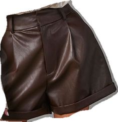 Trendy Short Length Fall Pants, Trendy Short Fall Pants, Trendy Short Pants For Fall, Brown Faux Leather Bottoms With Belt Loops, Brown Faux Leather Bottoms For Spring, Brown Faux Leather Short Bottoms, Trendy Leather Shorts For Fall, Casual Faux Leather Shorts For Fall, Chic Leather High-waisted Shorts