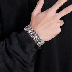 If you are looking for an eye-catching bracelet, this geometric pattern bracelet is for you. Let your style talk when you wear this hip-hop-style stainless steel and titanium metal bracelet. It offers a comfortable and perfect grace element for parties. The bracelet is a way to season up your style! Birthday Gifts For Him, Man Bracelet, Pattern Bracelet, Titanium Metal, Men's Bracelets, Titanium Bracelet, Metal Bracelet, Bracelet Men, Estilo Hip Hop