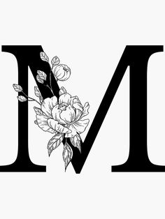 the letter n is decorated with flowers and leaves