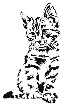 a black and white drawing of a kitten