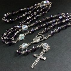 EASTER SALE Purple Crystal Catholic Rosary with Bright Crystal Paters and Silver. Crystal Rosary. Pu Silver Beaded Rosary With Spiritual Style, Silver Beaded Spiritual Rosary, Spiritual Silver Beaded Rosary, Silver Rosary With Faceted Beads For Gift, Adjustable Silver Rosary With Faceted Beads, Silver Rosary With Faceted Beads As Gift, Silver Crystals 8mm Beads For Gift, Silver Crystals With 8mm Beads For Gifts, Silver Crystals With Beads For Gifts