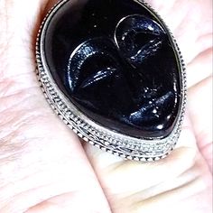 (R-90213) Become That Beautiful *( High Priestess)* In A Gorgeous *Black Onyx* Picturesque Motif , In A Genuine Bali Sterling Silver Setting With Ornate Detail. Ring. Size 8 Symbolic Black Gemstone Jewelry, Black Gothic Collectible Rings, Black Spiritual Collectible Jewelry, Black Handmade Symbolic Rings, Handmade Symbolic Black Rings, Handmade Black Symbolic Rings, Gothic Black Ring Stamped 925, Symbolic Black Oval Jewelry, High Priestess