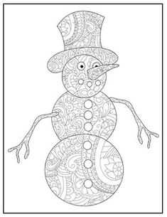 a coloring page with a snowman wearing a top hat