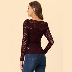 Add some romance to your look with this sheer lace top. The slightly stretchy fabric creates a breezy, textural base for this lace top, which is accented with long sleeves for a feminine dimension. A cami top should be worn, which is not included in this garment. This sheer top has a feminine design of floral lace and long puff sleeves. A semi-sheer top features an allover floral lace design, a round neck, and long sleeves. Great for simple but trendy pants or skirts. Sleeve Embroidery, Semi Sheer Top, Trendy Pants, Lace Cuffs, Sheer Lace Top, Puff Long Sleeves, Embroidery Lace, Feminine Design, Long Puff Sleeves