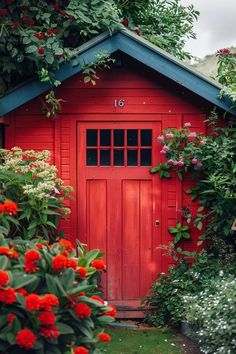 Inspiring Shed Paint Ideas to Enhance Your Yard Painted Shed Interior, Red Shed Ideas, Painted Shed Ideas, Garden Shed Paint Ideas, Whimsical Shed, Outdoor Shed Makeover, Painted Sheds Ideas Colour, Shed Paint Colors