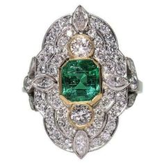 Edwardian Ring, Vintage Art Deco Rings, Emerald Diamond Ring, Diamond Engagement Rings Vintage, Emerald Engagement, Silver Wedding Rings, Deco Ring, Emerald Engagement Ring, 925 Silver Jewelry