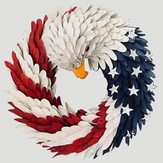 an american flag wreath made out of feathers