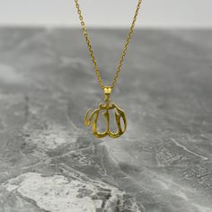 Crafted with exquisite detail and elegance, the Tiny Allah Necklace is a true masterpiece of Islamic jewelry. Made from premium sterling silver and delicately gold plated, this pendant showcases the word "Allah" in beautifully intricate Arabic script. Perfect for Muslim women, this necklace is a meaningful and thoughtful gift that symbolizes faith and devotion. Its tiny size adds a subtle touch of sophistication, making it suitable for everyday wear or special occasions. Whether worn alone or layered with other pieces, this necklace is a timeless reminder of spiritual connection and cultural heritage. Elevate your style and faith with the Tiny Allah Necklace--a stunning blend of craftsmanship and symbolism. Size of Pendant: 0.70x0.75" | 1.8x1.9 cm Weight of Pendant (Without Silver Chain): Gold Pendant Charm Necklace For Formal Occasions, Gold Round Pendant Name Necklace For Wedding, Formal Silver Gold-plated Name Necklace, Gold Name Necklace With Round Pendant For Wedding, Elegant Engraved Gold Plated Charm Necklaces, Classic Gold Engraved Charm Necklaces, Gold Charm Necklaces In Sterling Silver For Wedding, Gold Plated Yellow Gold Name Necklace Pendant, Gold Pendant Name Necklace For Wedding