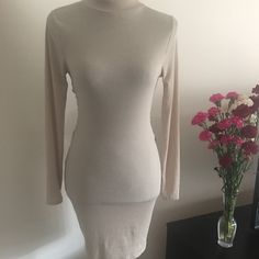 New With Tags Material Has Stretch, Comes From Smoke Free Environment. Spring Bodycon Mini Dress, Mid-length, Beige Bodycon Mini Dress For Spring, Beige Bodycon Dress For Spring, Beige Stretch Dress For Day Out, Beige Bodycon Midi Dress, Spring Beige Bodycon Dress For Night Out, Spring Casual Midi Dress With High Neck, Spring Mid-length Bodycon Dress For Night Out, Casual High Neck Midi Dress For Spring