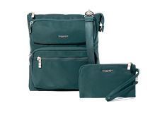 Baggallini Nolita Crossbody - Cross Body Handbags : Emerald Twill : Upgrade your crossbody with a bag that anticipates your needs. The Baggallini Nolita Crossbody Bag is designed with two front exterior pockets, secure your glasses, shades, and lip balm within reach. Free your hands (and back pocket) with the grab-and-go phone pocket and with an RFID-protected wristlet, the Nolita is an easy pick for daily use, international travel, and beyond. The crossbody bag features an adjustable detachable crossbody strap and the zippered closure with seven pockets enhance the functionality. Nylon construction. Imported. Green Crossbody Bag With Anti-theft Pocket, Back Bag, International Travel, A Bag, Crossbody Strap, Product Reviews, Cross Body Handbags, Lip Balm, Cross Body