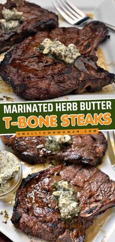 grilled steaks with herb butter on a plate