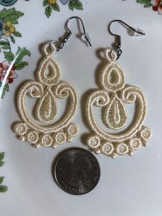 Lace Earrings Embroidered Earrings Ivory Earrings Dangle - Etsy Elegant Embroidered Earrings, White Filigree Drop Earrings, White Bohemian Filigree Earrings, Handmade Cream Dangle Earrings, Elegant Embroidered Wedding Earrings, Embroidered White Jewelry For Party, White Embroidered Jewelry For Party, Eagles Colors, Embroidered Earrings