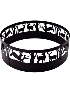 a metal belt with deer and trees on it's side, against a white background