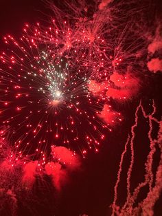 fireworks are lit up in the night sky