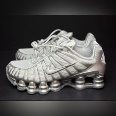 No Box Lid! Women’s Nike Shox Tl ‘Chrome’ Ar3566-003 Nike Shox Tl, Nike Shox For Women, Nike Silver, Nike Shox, Nike Shoes Women, Shoes Women, Nike Shoes, Nike Women, Athletic Shoes