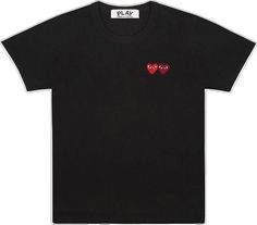 Black Heart Graphic Short Sleeve T-shirt, Black Cotton T-shirt With Heart Graphic, Cdg Play, Heart T Shirt, Comme Des Garcons Play, Double Heart, Black Shirt, Collage, Pins