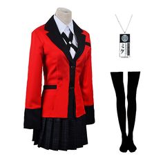 PRICES MAY VARY. ✔/ 【What you will get】/ Package includes 6pcs ( 1 red jacket + 1 white shirt + 1 skirt + 1 pair socks + 1 ow tie + 1 necklace + 1 keychain ). Please check our size chart carefully to choose the fittest one. The Size Chart is in the third image. ✔/ 【Hot Style】/ Anime Character Jaami Yumeko Cosplay Costume Sailor Dress Suit Outfit for Women Gamler Anime Full Set. Runa Yomozuki coat, good match with Kakegurui girls uniforms, use for cosplay parties, comic con, dressing up and daily Poker Outfit Women, Anime Costumes Ideas, Halloween Costumes Anime Characters, Anime Character Halloween Costume, Suit With Skirt For Women, Kakegurui Outfit, Kakegurui Yumeko Cosplay, Anime Halloween Costume Women, Anime Character Costumes