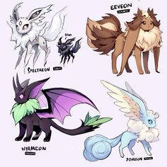 four different types of pokemon characters