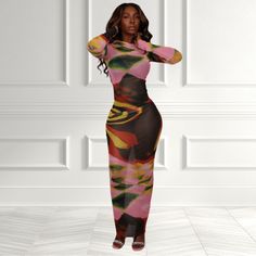 Description: Infuse Your Wardrobe With The Bold Strokes Of Modern Art In Our Abstract Allure Sheath Dress. This Piece Is A Wearable Canvas That Boasts A Vibrant Geometric Print, Evoking The Energy And Boldness Of Contemporary Art. Its Figure-Skimming Silhouette Is Cut To A Flattering Sheath Style, Designed To Celebrate The Small Details That Make You Unique. Fabric Content No Zipper Material: Full Mesh Stretch Factor: Great Stretch Modeling Size Information: Model Height 5’2”, 130lbs Model Is We Pink Stretch Maxi Dress For Vacation, Pink Stretch Sheer Dress, Pink Sheer Stretch Dress, Multicolor Maxi Length Bodycon Dress For Spring, Multicolor Maxi Bodycon Dress For Spring, Pink Stretch Maxi Dress For Summer, Pink Stretch Long Sleeve Maxi Dress, Pink Stretch Maxi Dress With Long Sleeves, Multicolor Bodycon Maxi Dress