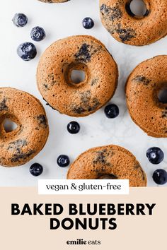 vegan and gluten - free baked blueberry donuts on a white background