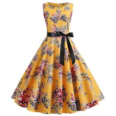 Retro Sleeveless Spring Party Dress, Retro Sleeveless Dress For Spring Party, Yellow Floral Print Sleeveless Party Dress, Retro Floral Midi Dress For Party, Womens Bridesmaid Dresses, Vintage Party Dresses, Plus Size Party Dresses, Midi Sundress, Women's Robe