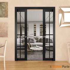 Sliding French Pocket Door with Clear Glass | Solid Wood Interior Bedroom Sturdy Doors | Buy Doors Online Wood Interior Bedroom, French Pocket Doors, Wood Sliding Closet Doors, Pocket Door Frame, European Doors, Soft Opening, Mdf Doors, Sliding Closet, Sliding Closet Doors