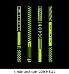 four different types of neon green and black lines on a black background with the words new york city