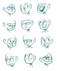 cartoon faces with different expressions for each character in the animated movie, which is drawn by hand