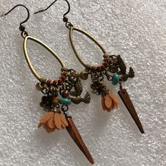 Beautiful Dangle Earrings Only One Pair Available, New Never Worn Brown Dangle Metal Earrings, Brown Metal Dangle Earrings, Brown Pierced Metal Earrings, Green Statement Earrings, Pink Cowboy Boots, Apple Earrings, Gold Chain Earrings, Double Earrings, Tiny Earrings