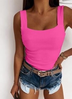 Sexy Skinny Solid Sleeveless Knit Tank | zolucky Sleeveless Knit, Vest Fashion, Knit Tank, Short En Jean, Tank Top Cami, Outfit Casual, Cami Tanks, Winter Looks, Knit Tanks