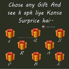 an image of gift boxes with the words choose any gift and see k - apk live kosa surprise hair