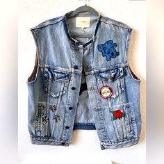 Jeans Vest Oversized Perfect For S, M, L Oversized Blue Denim Vest For Fall, Spring Blue Outerwear With Patches, Blue Spring Outerwear With Patches, Jeans Vest, Jean Vest, Jean Coat, Color Blue, Jackets & Coats, Jackets For Women