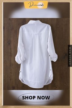 100% Cotton Women White Long-sleeved Slim Blouse Casual Shirts Button Tops Summer Blouse With Casual Collar And Buttons, Casual White Blouse With Buttons, Casual Blouse With Buttons, Casual Blouse With Buttons And Casual Collar, Casual Collar Blouse For Work With Buttons, Casual Collar Workwear Blouse With Buttons, Cotton Button-up Blouse With Rolled Sleeves, Cotton Blouse With Rolled Sleeves Button-up, White Blouse With Rolled Sleeves For Fall