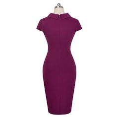 Item Type: DressGender: WomenMaterial: Polyester, CottonNeckline: CollarLength: MidiQuantity: 1Pattern: SolidColor: Black, PurplePackage Includes:1 x DressSize Info:SizeBust ( cm / inch )Waist ( cm / inch )Hip ( cm / inch )Length ( cm / inch )S86 / 33.8671 / 27.9590 / 35.43104 / 40.94M91 / 35.8376 / 29.9295 / 37.40104 / 40.94L96 / 37.8081 / 31.89100 / 39.37106.7 / 42.01XL101 / 39.7686 / 33.86105 / 41.34106.7 / 42.01XXL106 / 41.7391 / 35.83110 / 43.31106.7 / 42.01 Chic Fitted Purple Evening Dress, Chic Fitted Purple Dress, Chic Purple Fitted Evening Dress, Purple Fitted Chic Dress, Chic Purple Fitted Dress, Fitted Knee-length Office Dresses, Elegant Fitted Purple Bodycon Dress, Fitted Purple Midi Dress For Office, Elegant Fitted Purple Dresses