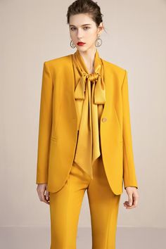 Yellow Blazer Blouse and Pant Suit Set - FashionByTeresa Pant Suit Set, Blazer Blouse, Take A Risk, Yellow Blazer, Pant Suit, Suit Set, Blazer Buttons, Three Piece, Welt Pockets