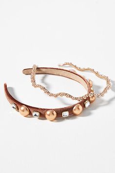 Set of two headbands Plastic, glass pearl, polyester, metal Imported | Pearl Headbands, Set of 2 by Anthropologie in Beige, Women's, Polyester/Plastic/Metal Pearl Headband, Plastic Glass, The Pearl, Christmas 2024, 2 On, Hair Accessories Headbands, Women's Accessories, Anthropologie, Hair Accessories