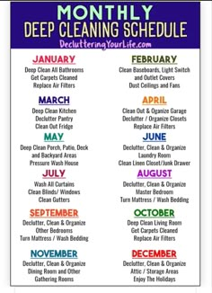 the month of deep cleaning schedule