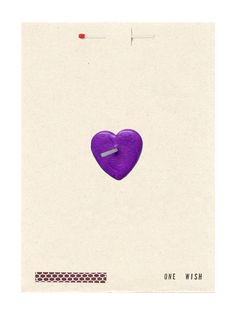 a purple heart with a needle sticking out of it's side on a piece of paper