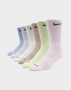 Stack up on the essentials with this men's 6-Pack Everyday Plus Cushioned Socks from Nike. Landing in multiple colourways, this pack is made from a soft yet durable cotton blend, with added stretch to keep them secure. They have breathable knit fabric and sweat-wicking Dri-FIT tech for cool comfort, while arch bands and reinforced padding at the heel and toes for a supportive fit. Finished off with a contrasting Swoosh to the cuff. Machine washable. Nike Windrunner, Nike React Vision, Nike Air Vapormax Plus, Football Socks, Nike Classic, Nike Metcon, Nike Nfl, Nike Elite, Nike React