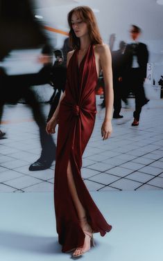 Jazmin Gathered Satin Maxi Dress By Silvia Tcherassi | Moda Operandi Red Satin Dress, Gala Dresses, Satin Maxi, Satin Maxi Dress, Burgundy Dress, Halter Maxi Dresses, Fall 2024, Satin Dresses, Moda Operandi