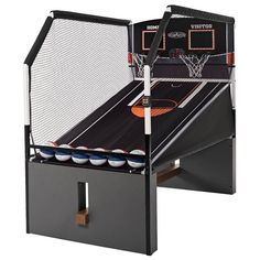 an in - game basketball arcade machine is shown with the net and balls on it