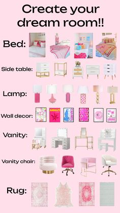 a pink poster with lots of different types of furniture