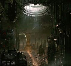 a sci - fi cityscape is shown in the middle of an empty space