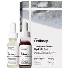 A set of two mini serums: one with AHA and BHA for advanced exfoliation, and another with hyaluronic acid and B5 to hydrate and smooth skin.Skin Type: Normal, Dry, Combination, and Oily Skincare Concerns: Dark Spots, Dryness, and Uneven TextureFormulation: SerumHighlighted Ingredients:- Glycolic Acid: Exfoliates outer layers of skin.- Salicylic Acid: Exfoliates inside pores to reduce congestion.- Five Forms of Hyaluronic Acid: Replenish skin’s hydration levels.Ingredient Callouts: Free of parabens, formaldehydes, formaldehyde-releasing agents, phthalates, mineral oil, retinyl palmitate, oxybenzone, coal tar, hydroquinone, sulfates SLS & SLES, triclocarban, triclos Aha And Bha, Exfoliating Serum, Oily Skincare, Peeling Solution, Hydration Serum, Coal Tar, Tartaric Acid, Facial Exfoliator, Affordable Skin Care