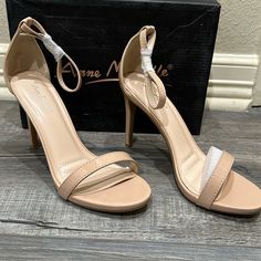 Nwt Anne Michelle Tan Heeled Sandal With Ankle Strap. Cushioned. Size 9. Heel Is 4”. Beige Sandals With Heel Strap For Night Out, Beige High Heel Sandals For Night Out, Beige Ankle-high Summer Heels, Beige Ankle-high Heels For Summer, Ankle-high Heels With 4-inch Heel, Beige Open Toe Heels For Night Out, Beige Ankle Strap Sandals For Night Out, Cream Ankle-high Summer Heels, Beige Ankle Strap Heels For Night Out