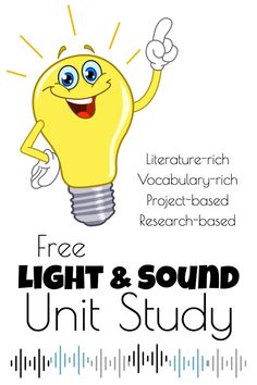 the light and sound unit study poster with an image of a light bulb pointing up