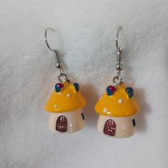 Yellow Mushroom House Earrings Alec Core, House Earrings, Crazy Earrings, Yellow Mushroom, Jewelry Diy Ideas, Horseshoe Earrings, Disney Earrings, Baublebar Earrings, Seashell Earrings