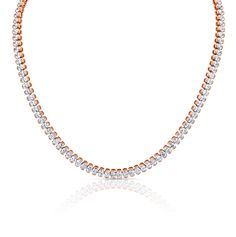 The necklace boasts a combined weight of 22.46 carats split between 114 individual stones of graded G-H color and VS clarity, with an average stone size of .19 carats. The piece is offered in 18k yellow, white, and rose gold. Oval Cut Diamond, Rose Gold Necklace, Oval Cut, Yellow White, Diamond Necklace, Split, Angeles, Rose Gold, Stone